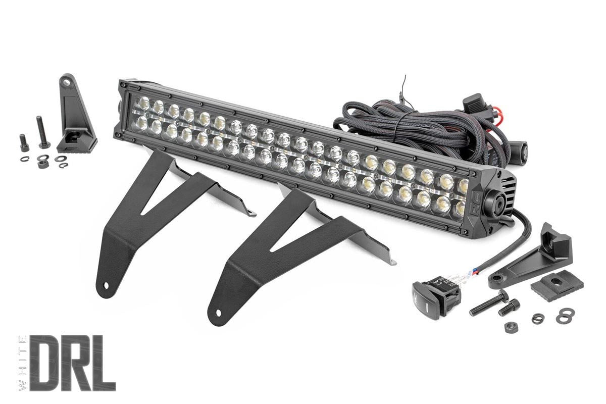 Rough Country LED Light Kit Bumper Mount 20 Black Dual Row White DRL Ram 1500 (19-24)