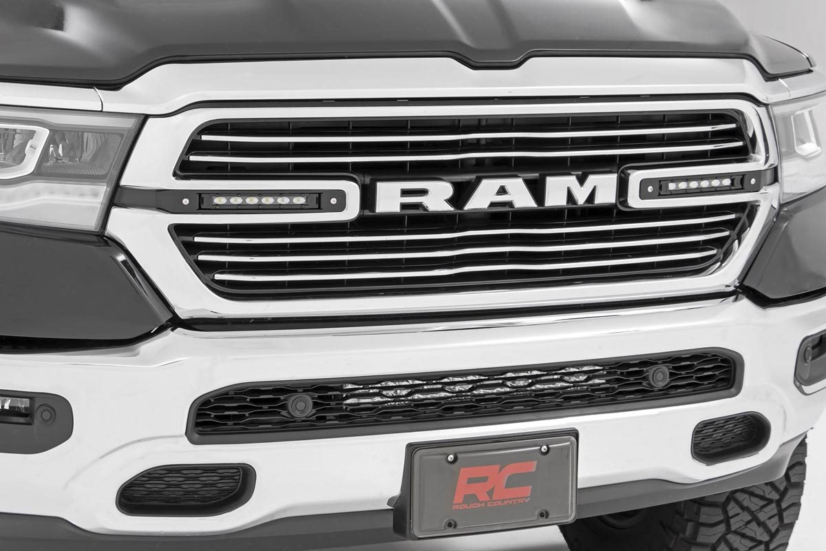 Rough Country Dual 6in LED Grille Kit Black Slimline Ram 1500 2WD 4WD (2019-2024)