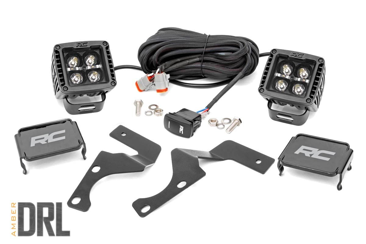 Rough Country LED Light Kit Ditch Mount 2 Black Pair Amber DRL Toyota 4Runner (10-24)