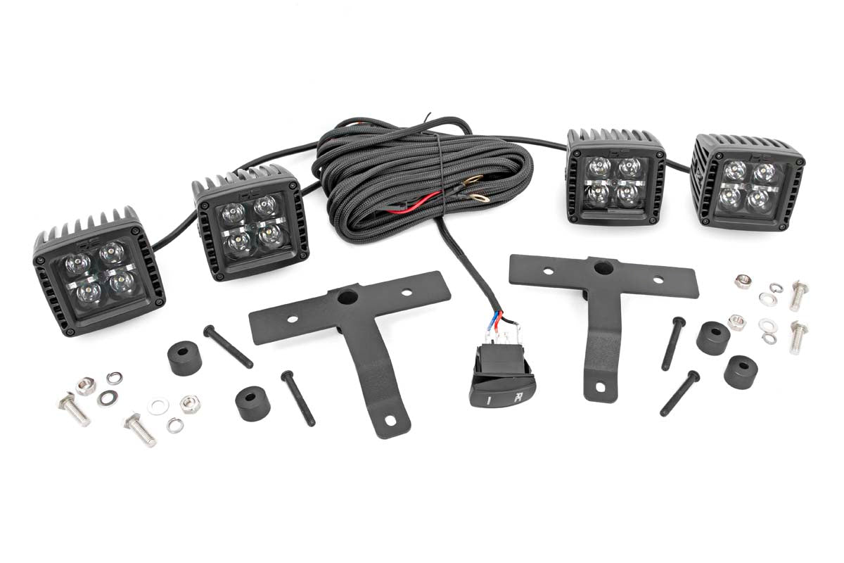 Rough Country LED Light Kit Quad Cowl Mount 2 Black White DRL Jeep Gladiator JT Wrangler JL (18-26)