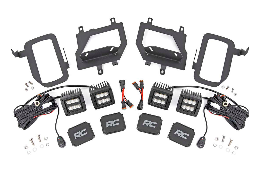 Rough Country LED Light Kit Fog Mount Dual 2 Black Pairs Flood Ford F-150 (15-17)