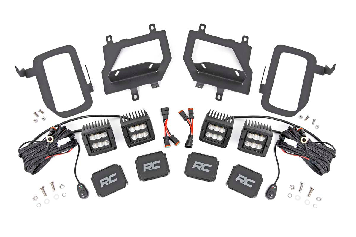 Rough Country LED Light Kit Fog Mount Dual 2 Black Pairs Flood Ford F-150 (15-17)