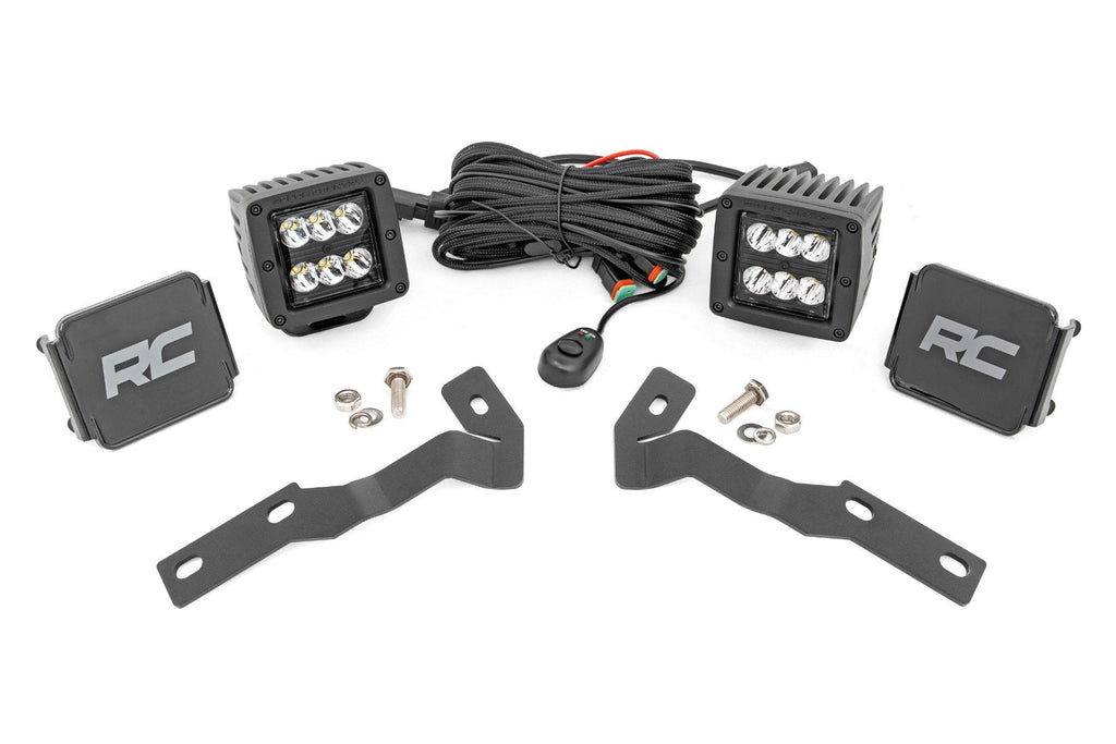 Rough Country LED Light Kit Ditch Mount 2 Black Pair Spot Toyota Tacoma (16-23)