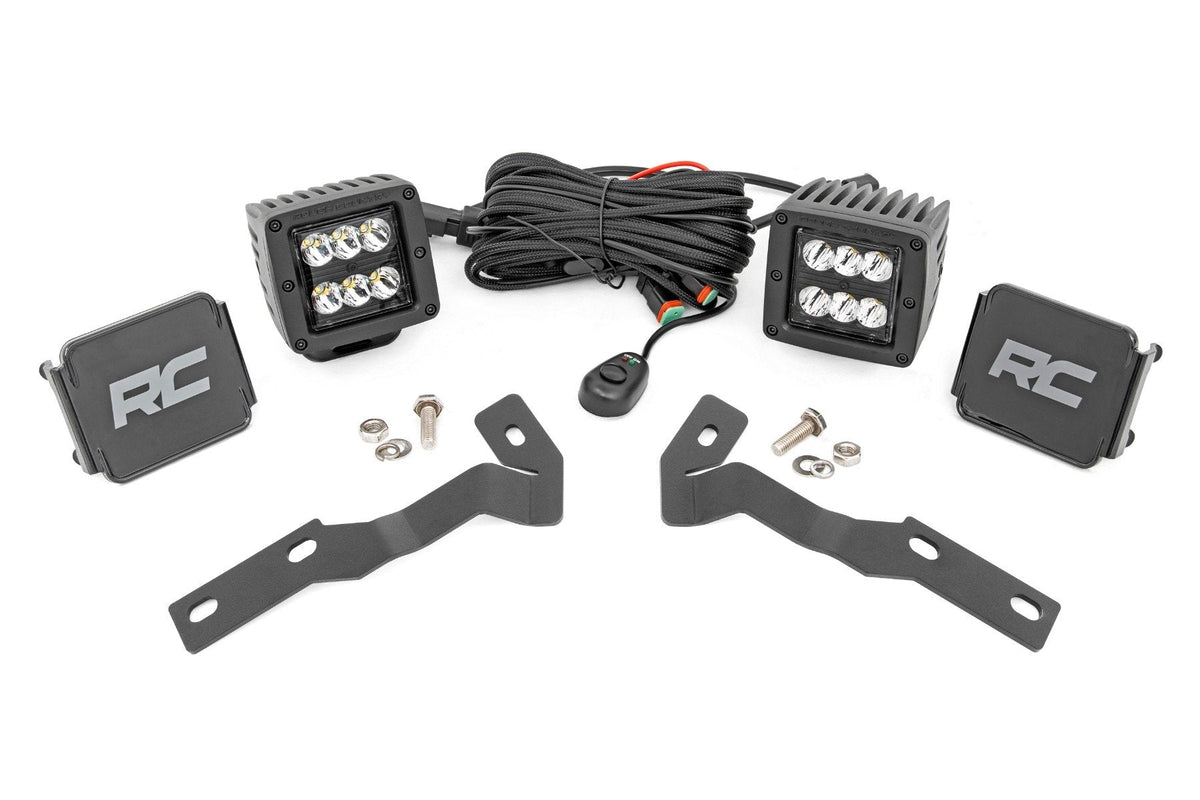 Rough Country LED Light Kit Ditch Mount 2 Black Pair Spot Toyota Tacoma (16-23)