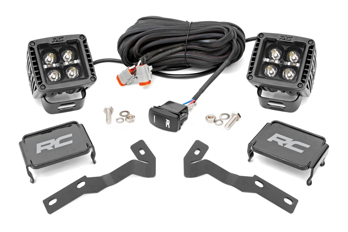 Rough Country LED Light Kit Ditch Mount 2 Black Pair White DRL Toyota Tacoma (05-15)