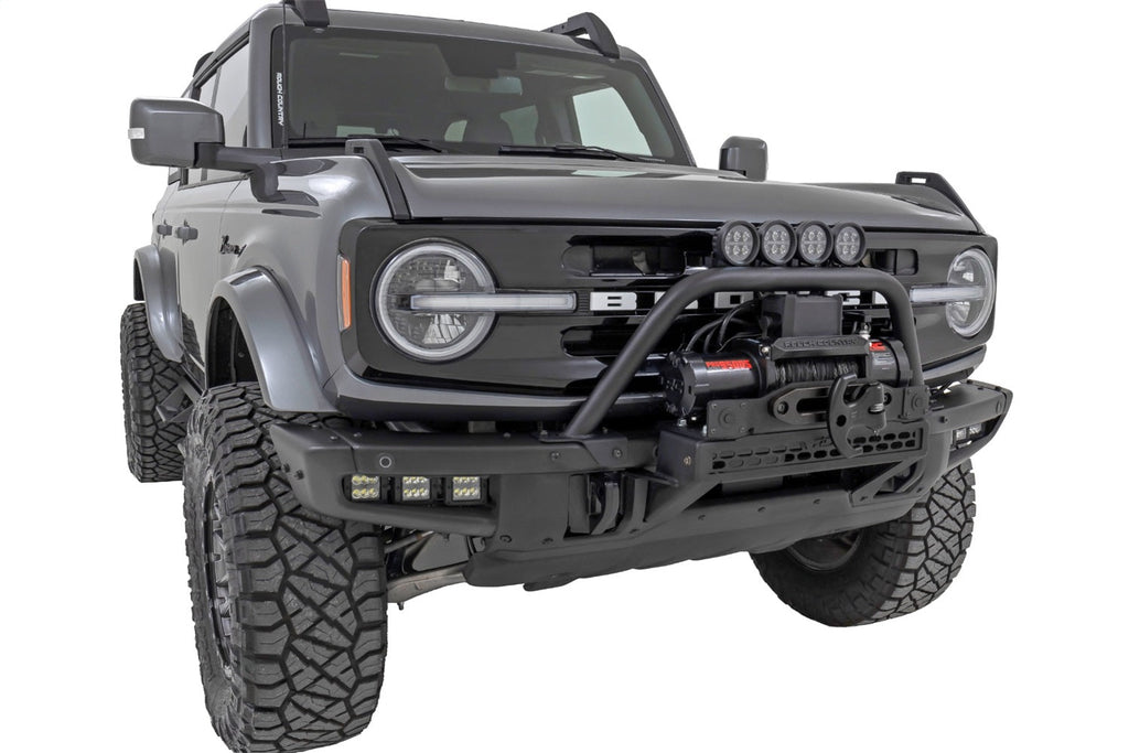 Rough Country Safari Bar 3.5 Round LED (Quad) Black Amber DRL OE Modular Steel Ford Bronco (21-26)