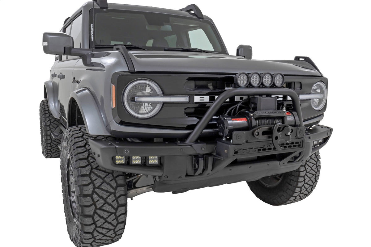 Rough Country Safari Bar 3.5 Round LED (Quad) Black Amber DRL OE Modular Steel Ford Bronco (21-26)