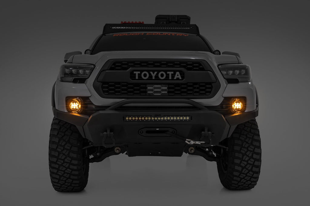 Rough Country LED Fog Light Kit 3.5 Inch Round Black Series Amber DRL Toyota Tacoma (16-23)