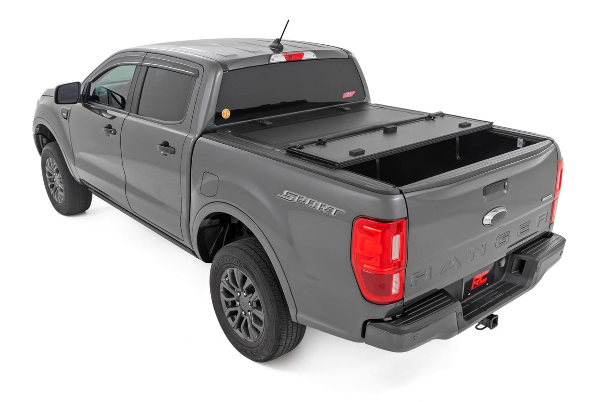 Rough Country Hard Tri-Fold Flip Up Bed Cover 5 ft Bed Ford Ranger 2WD 4WD 2019-2023
