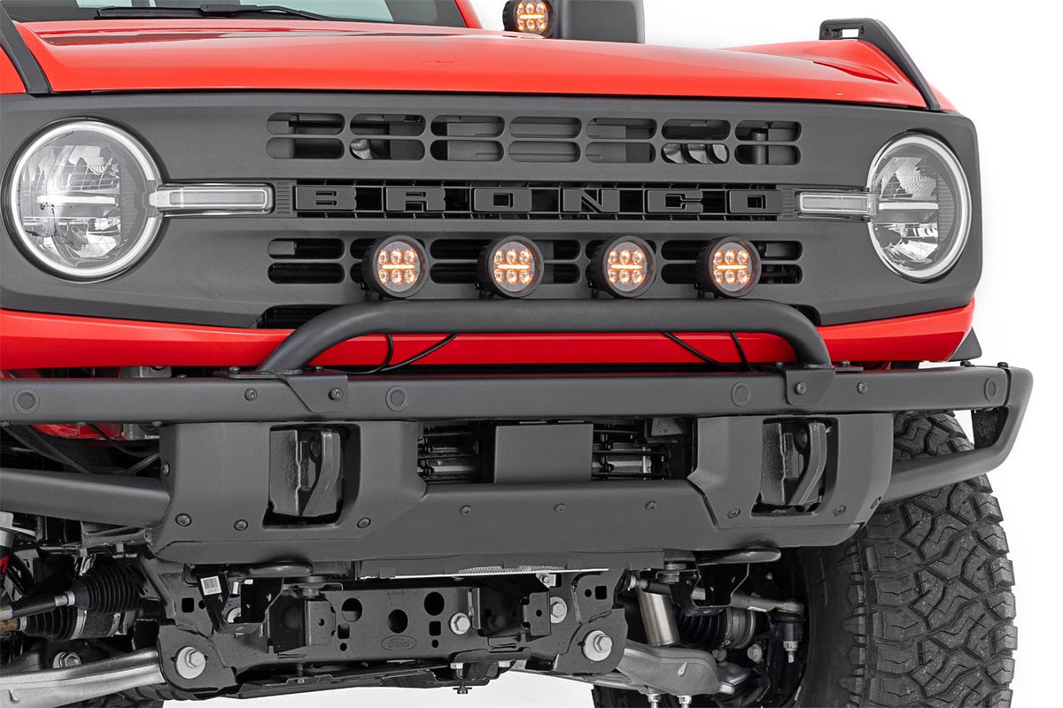 Rough Country Light Bar Mount 3.5 Round LED (Quad) Black Amber DRL OE Modular Steel Ford Bronco (21-24)