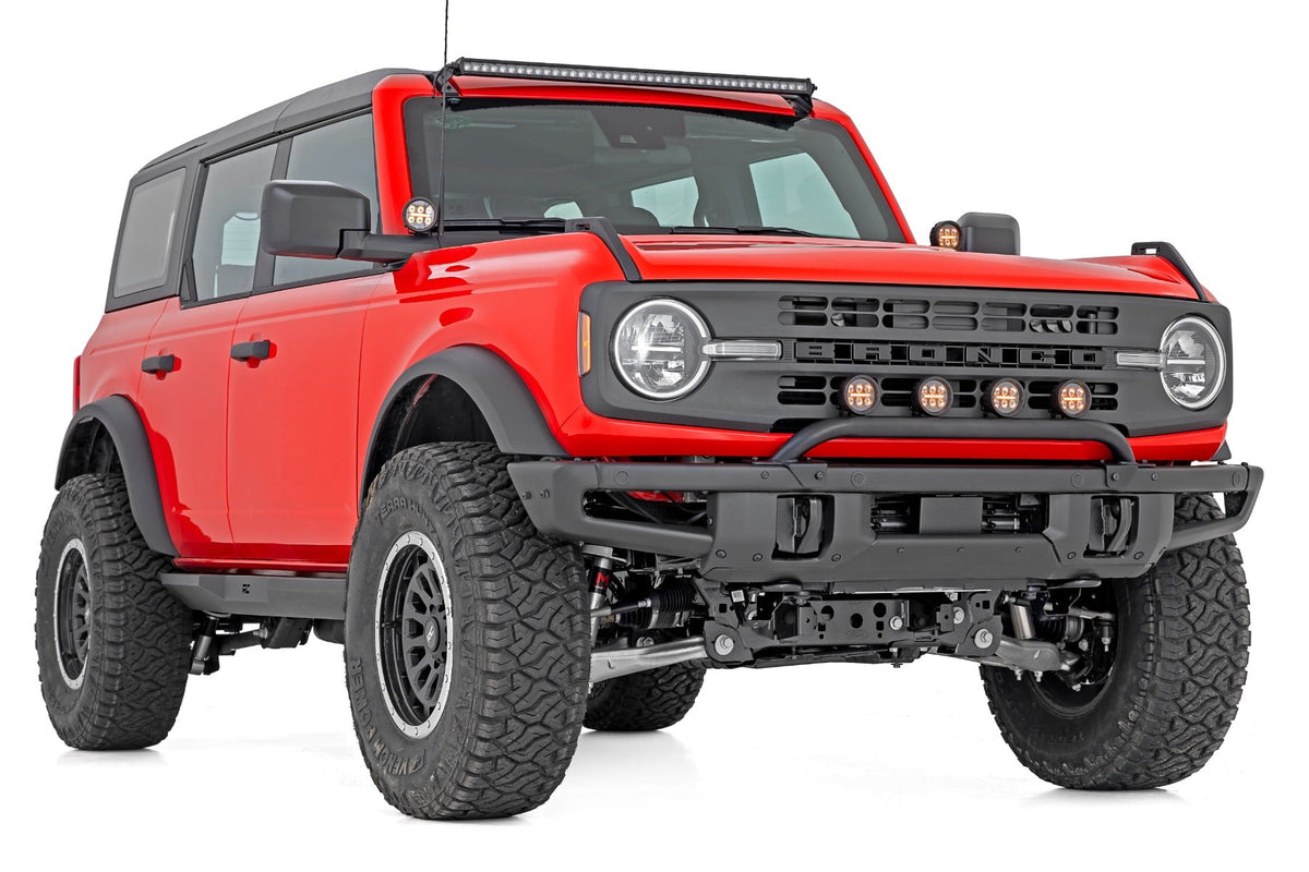 Rough Country Light Bar Mount 3.5 Round LED (Quad) Black Amber DRL OE Modular Steel Ford Bronco (21-24)