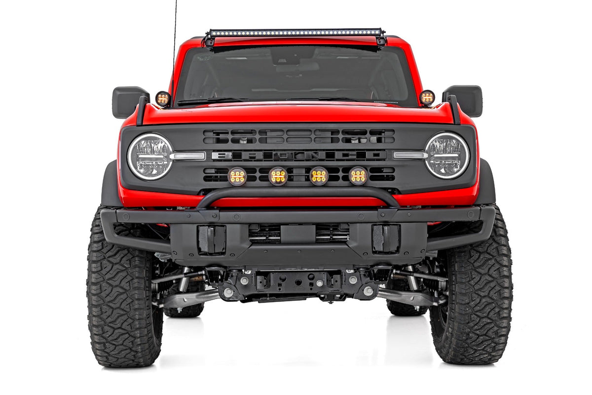 Rough Country Light Bar Mount 3.5 Round LED (Quad) Black Amber DRL OE Modular Steel Ford Bronco (21-24)