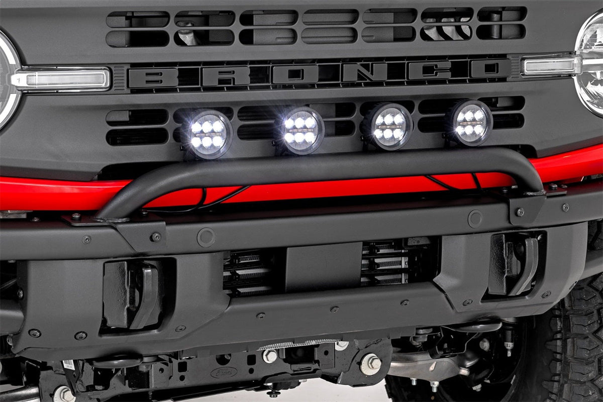 Rough Country Light Bar Mount 3.5 Round LED (Quad) Black Amber DRL OE Modular Steel Ford Bronco (21-24)