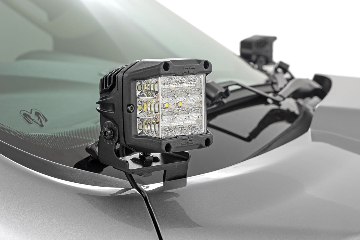 Rough Country LED Light Kit Ditch Mount 2 Black Pair White DRL Ram 1500 (19-26)