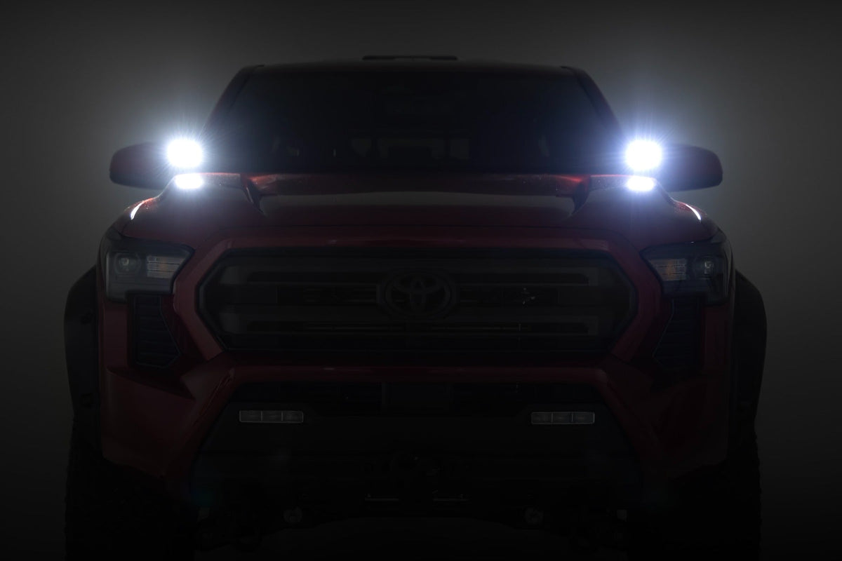 Rough Country LED Light Kit Ditch Mount 2 Black Pair Flood Toyota Tacoma (24-26)