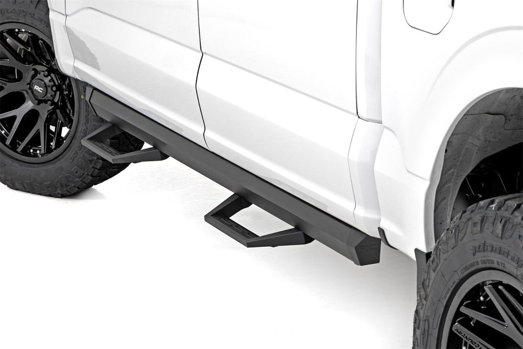 Rough Country SRL2 Adj Aluminum Step Crew Cab Ford F-150 Lightning F-250 F-350 Raptor (15-26)