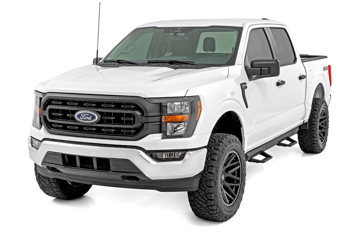 Rough Country SRL2 Adj Aluminum Step Crew Cab Ford F-150 Lightning F-250 F-350 Raptor (15-26)