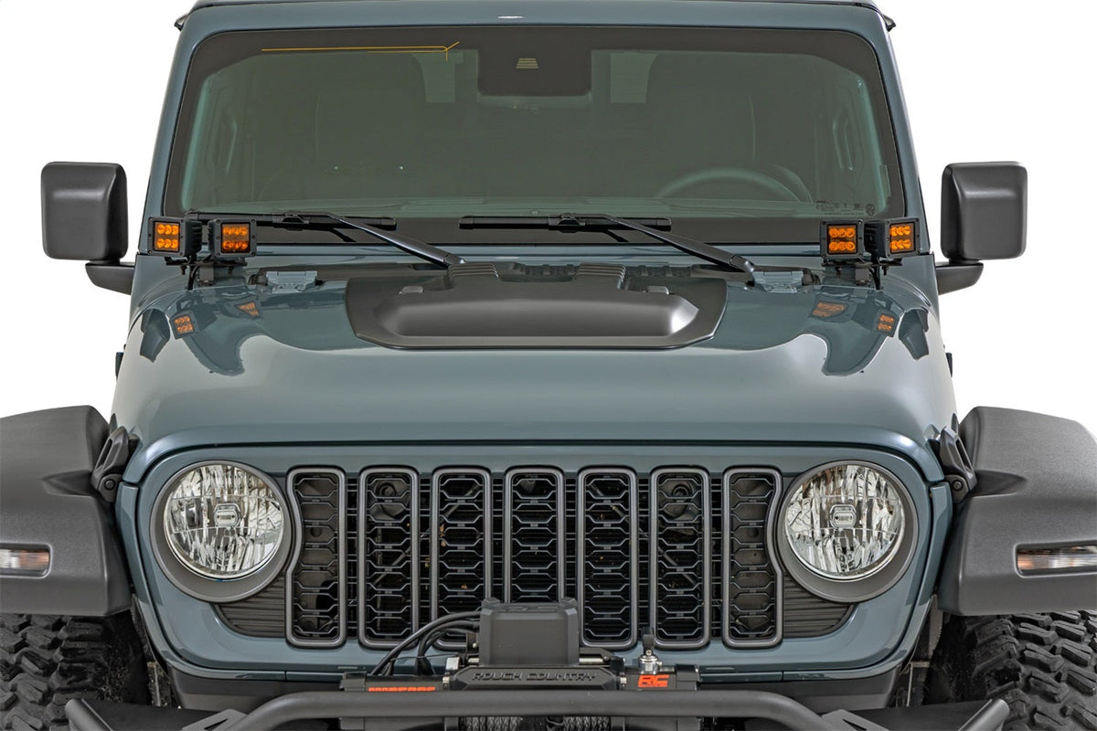 Rough Country Hood Scoop PX8 Black Jeep Gladiator JT Wrangler JL 4WD (2018-2026)