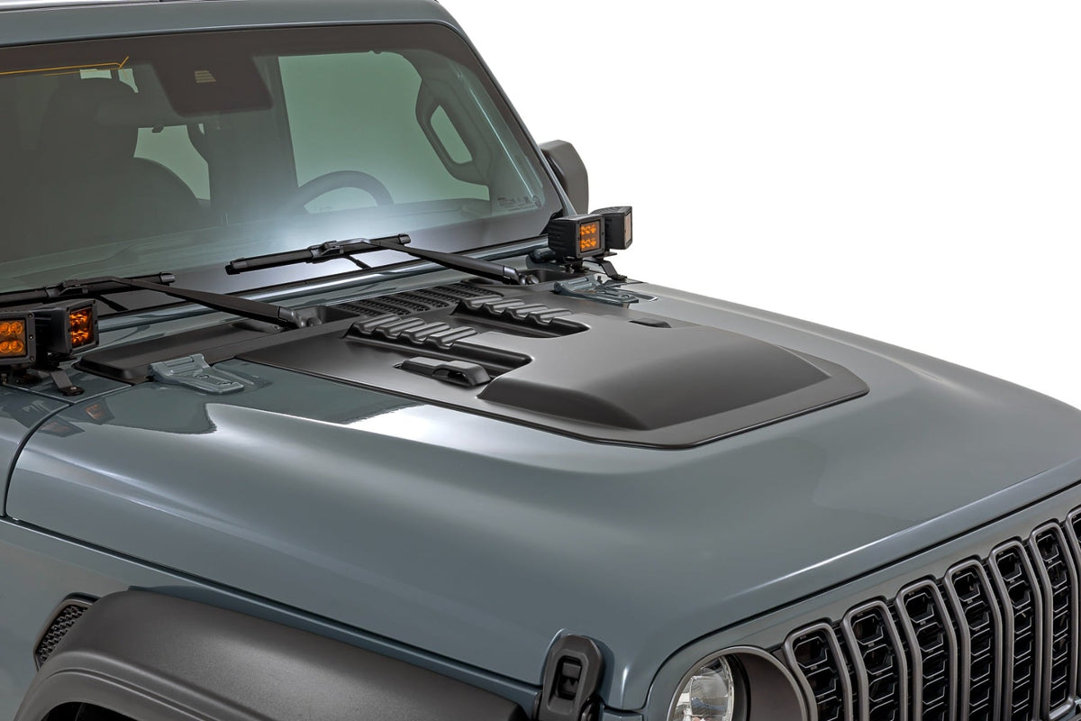Rough Country Hood Scoop PDN Sting Gray Jeep Gladiator JT Wrangler JL 4WD (2018-2026)