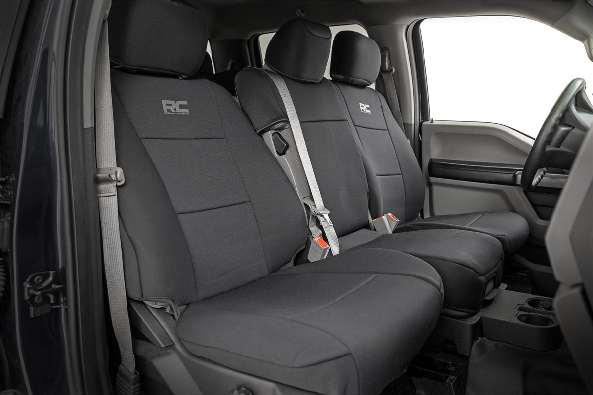 Rough Country Seat Covers FR Bench and RR Bench Ford F-150 Lightning F-250 F-350 (15-26)