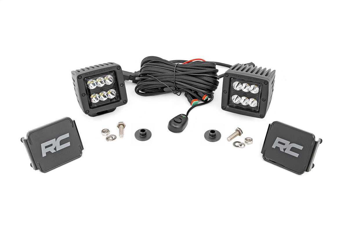 Rough Country LED Light Kit Ditch Mount 2 Black Pair Spot Pattern Ford Bronco (21-26)