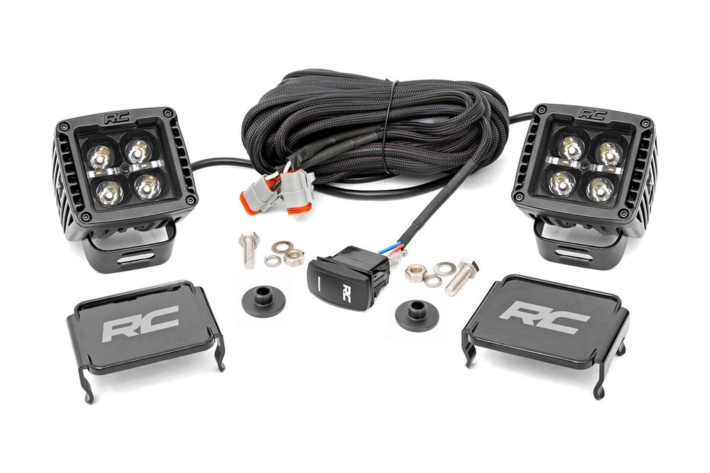 Rough Country LED Light Kit Ditch Mount 2 Black Pair White DRL Ford Bronco (21-26)