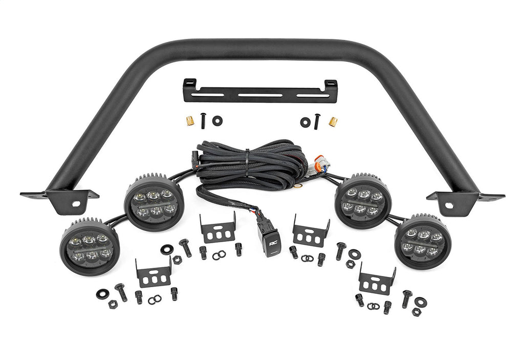 Rough Country Safari Bar 3.5 Round LED (Quad) Black Amber DRL OE Modular Steel Ford Bronco (21-26)