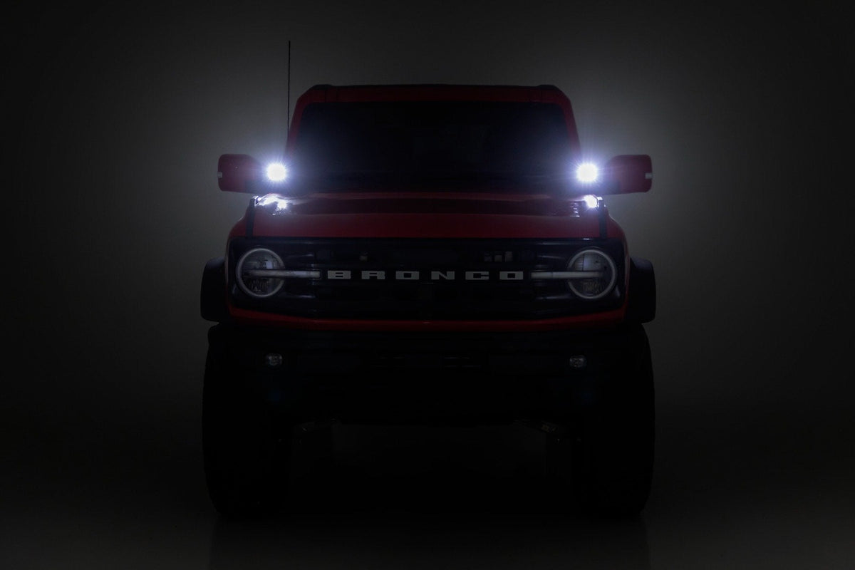Rough Country LED Light Kit Ditch Mount 3.5 Black Round Pair Amber DRL Ford Bronco (21-26)