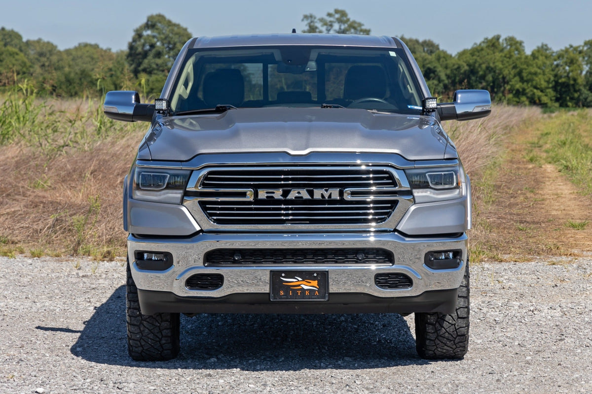 Rough Country LED Light Kit Ditch Mount 2 Black Pair White DRL Ram 1500 (19-26)