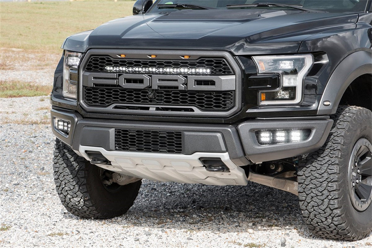 Rough Country LED Light Kit Grille Mount 30 Black Single Row White DRL Ford Raptor (17-20)