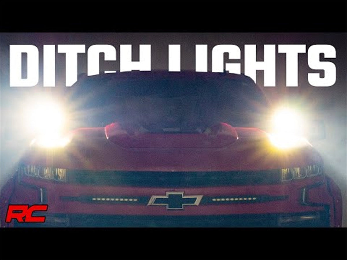 Rough Country LED Light Kit Ditch Mount 2 Black Pair Spot Chevy Silverado 1500 (19-26)