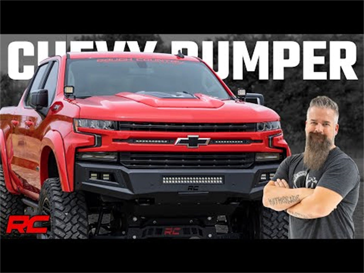 Rough Country High Clearance Front Bumper LED Lights Skid Plate Chevy Silverado 1500 (19-22)