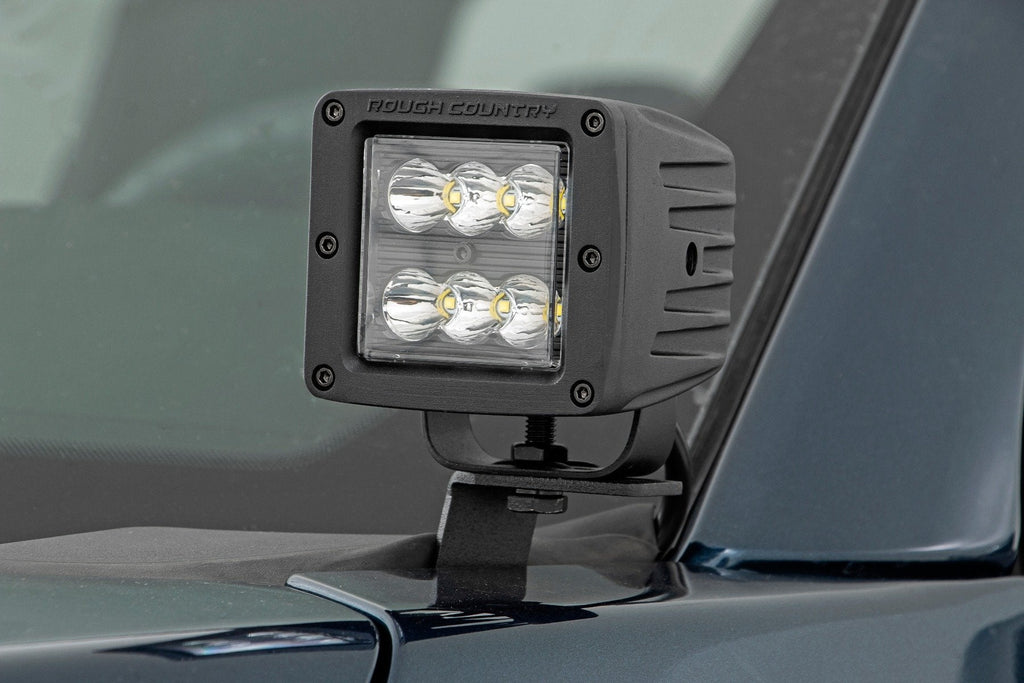 Rough Country LED Light Kit Ditch Mount 2 Black Pair Flood Ford F-150 (15-26) F-150 Lightning (22-26)