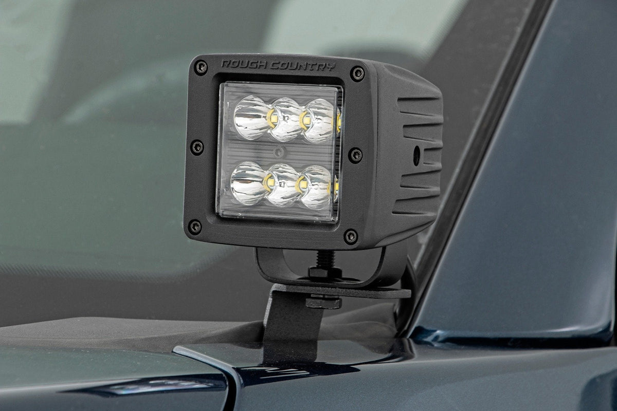 Rough Country LED Light Kit Ditch Mount 2 Black Pair Flood Ford F-150 (15-26) F-150 Lightning (22-26)