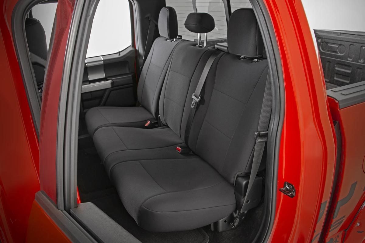 Rough Country Seat Covers FR Bench and RR Bench Ford F-150 Lightning F-250 F-350 (15-26)