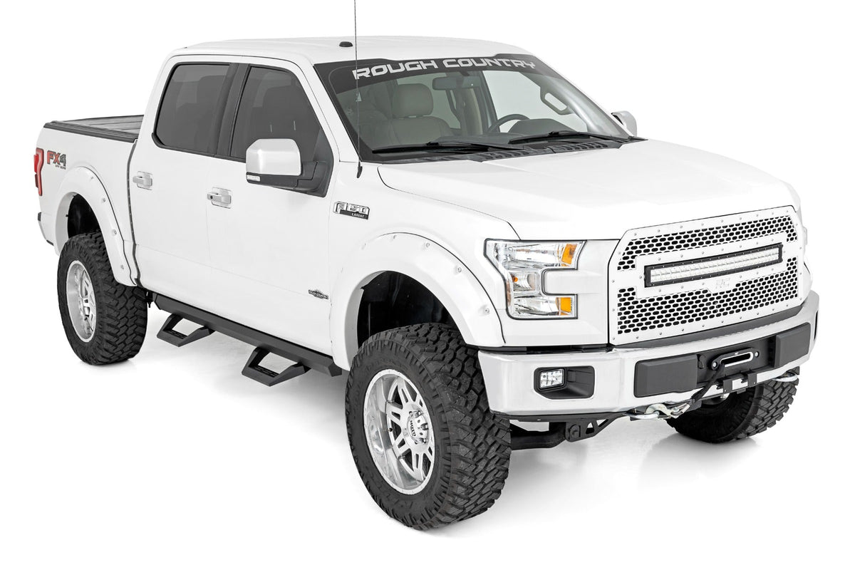 Rough Country SRX2 Adj Aluminum Step Crew Cab Ford F-150 Lightning F-250 F-350 Raptor (15-26)