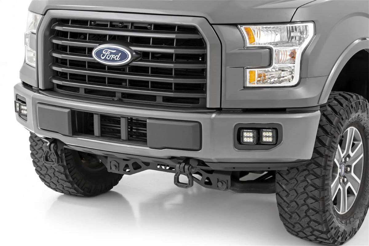 Rough Country LED Light Kit Fog Mount Dual 2 Black Pairs Spot Flood Ford F-150 (15-17)