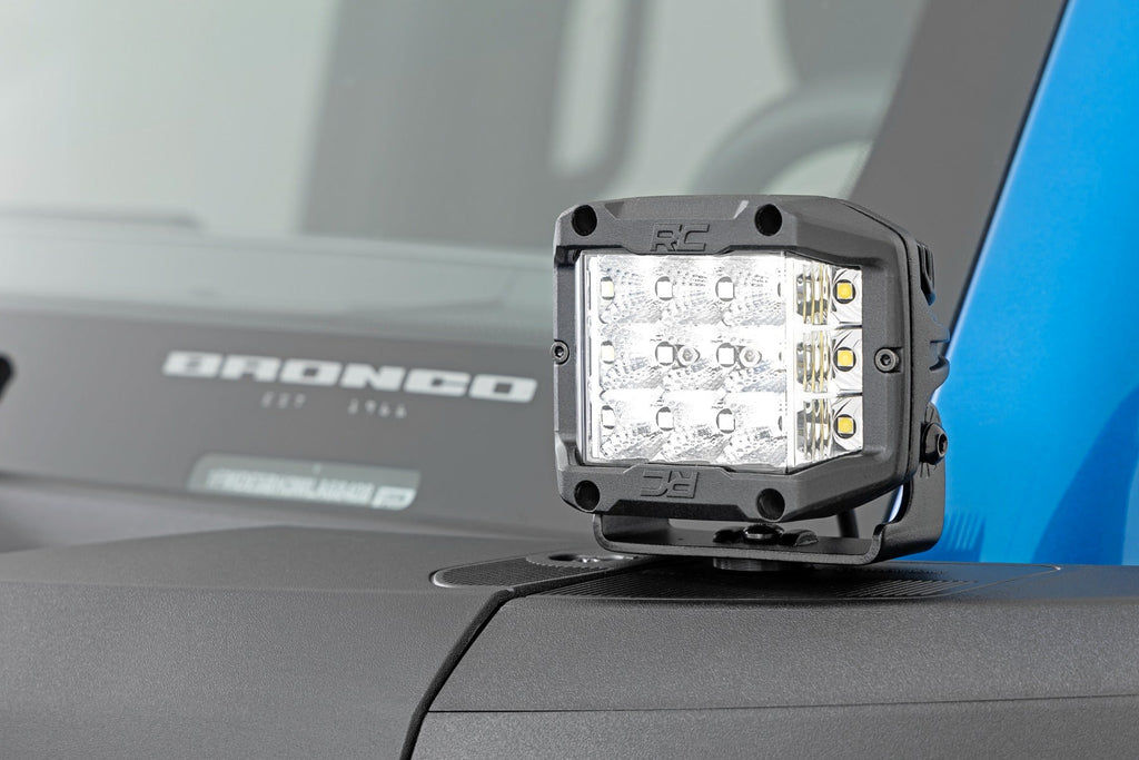 Rough Country LED Light Kit Ditch Mount 2 Black Pair White DRL Ford Bronco (21-26)