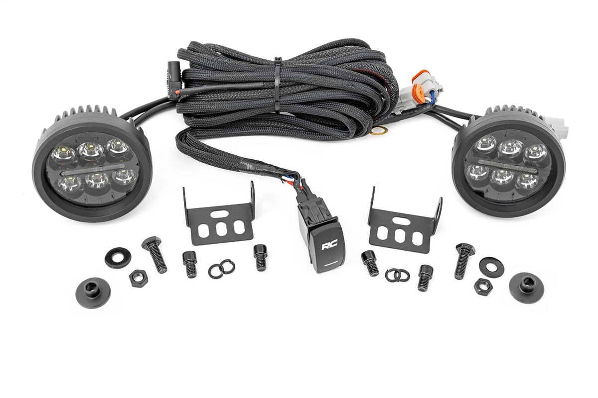 Rough Country LED Light Kit Ditch Mount 3.5 Black Round Pair Amber DRL Ford Bronco (21-26)